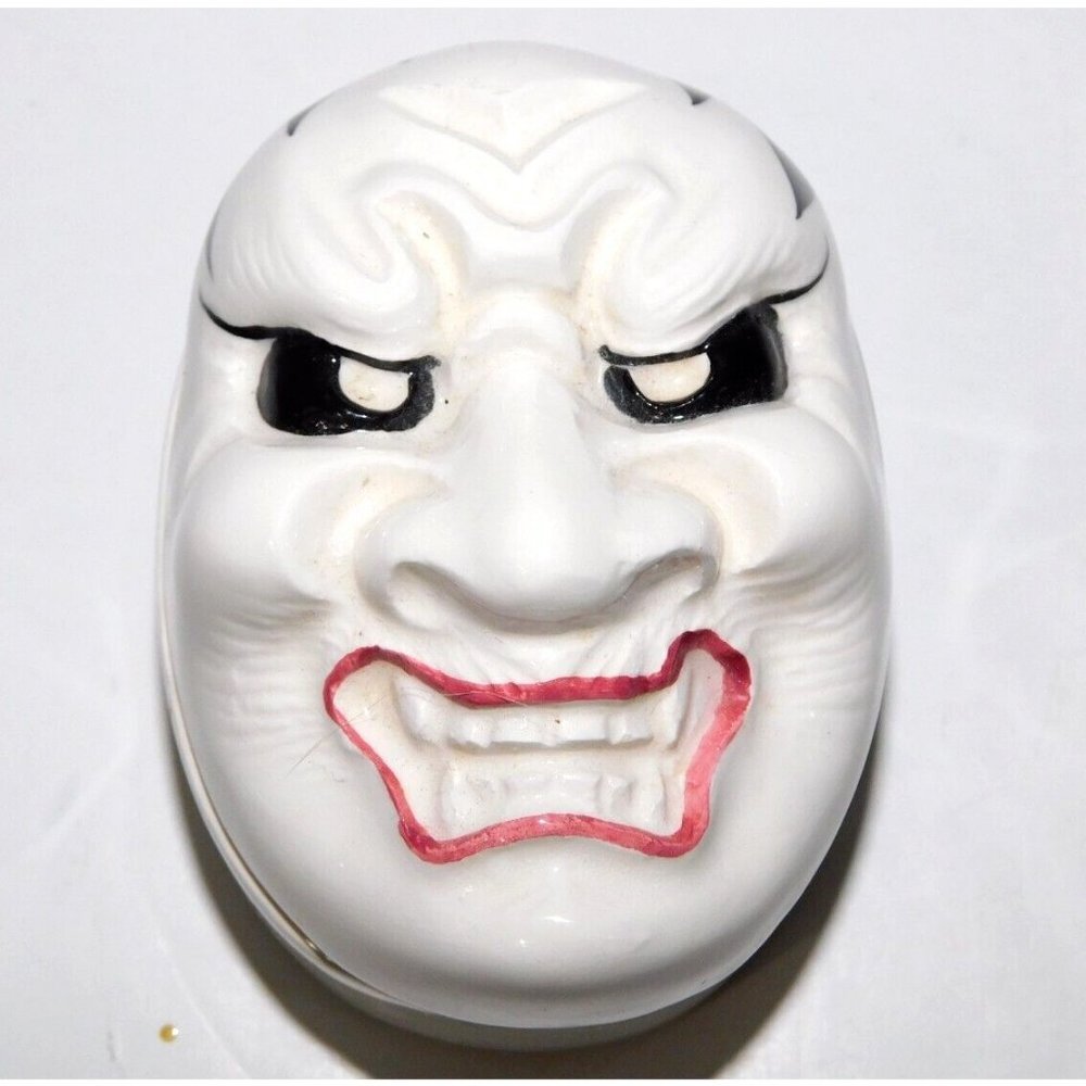 VTG Japan Kabuki mask Angry Face White Taste Setter By Sigma   3" Trinket Box